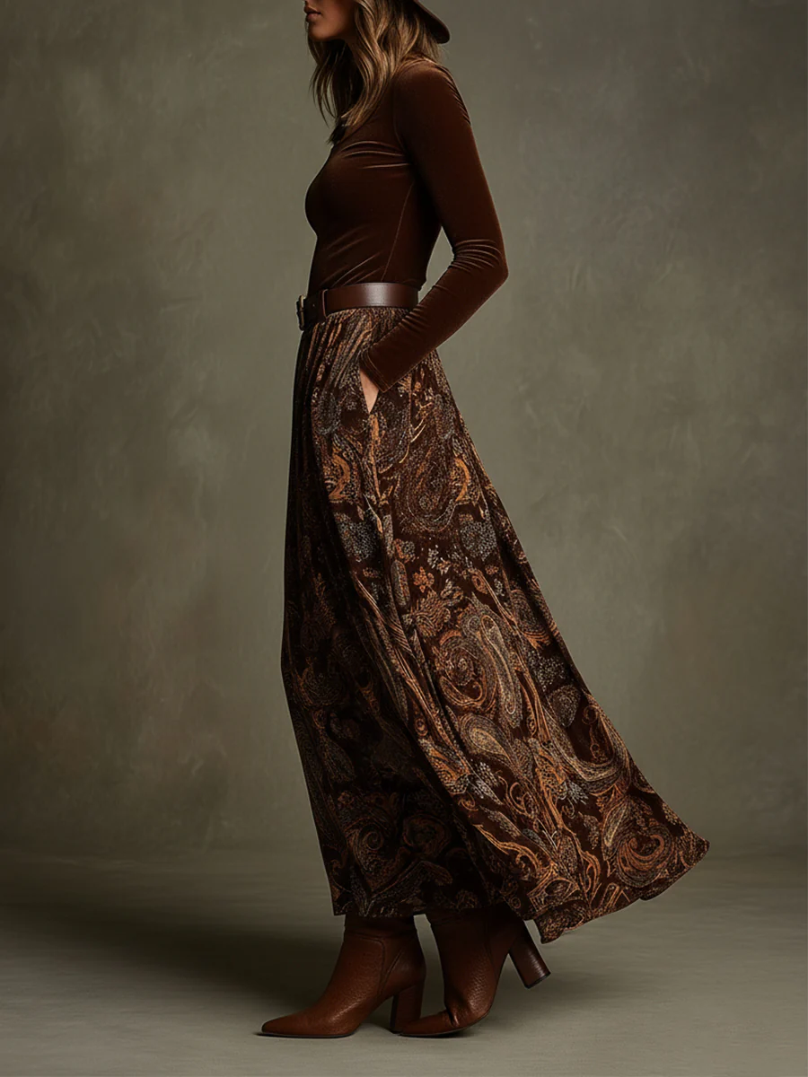 Marlowe | Women's Velvet Top and Paisley Maxi Skirt Set