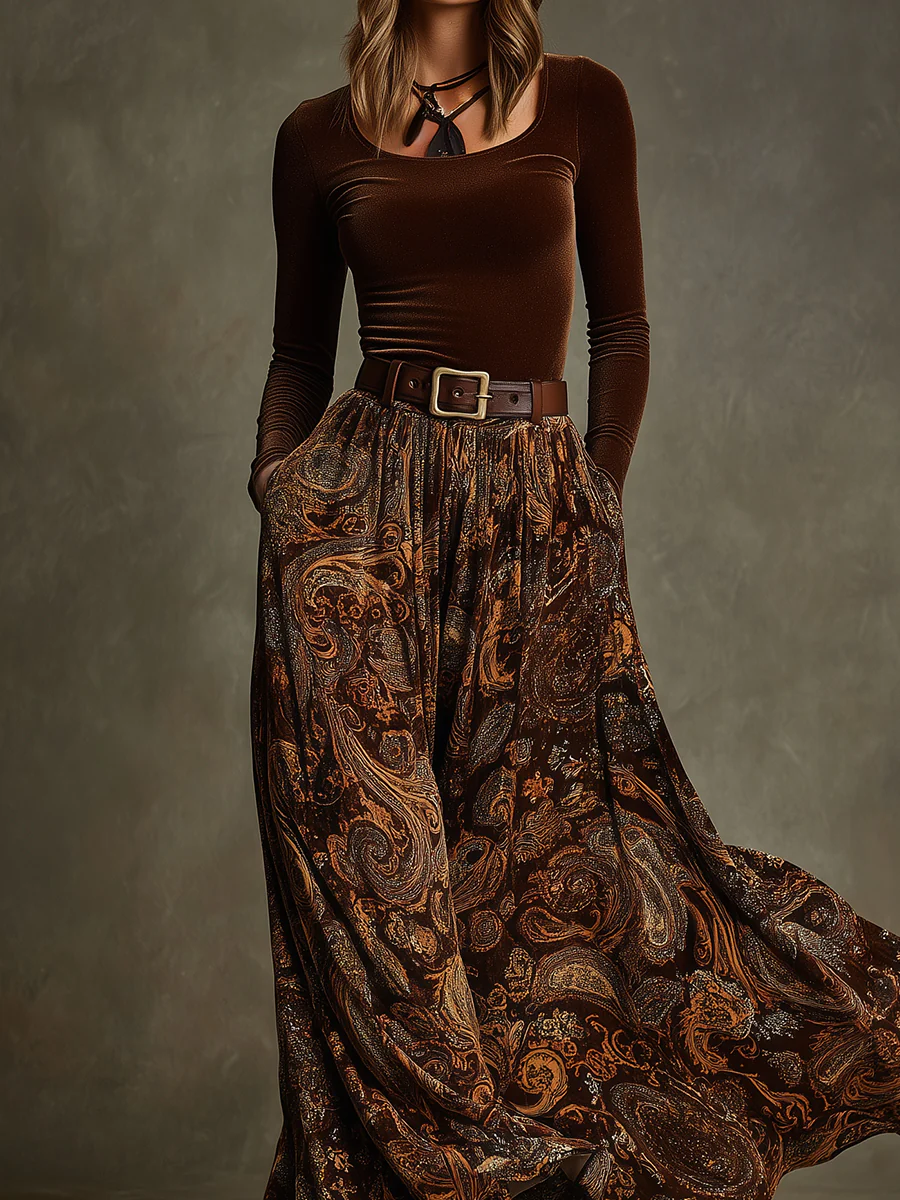 Marlowe | Women's Velvet Top and Paisley Maxi Skirt Set