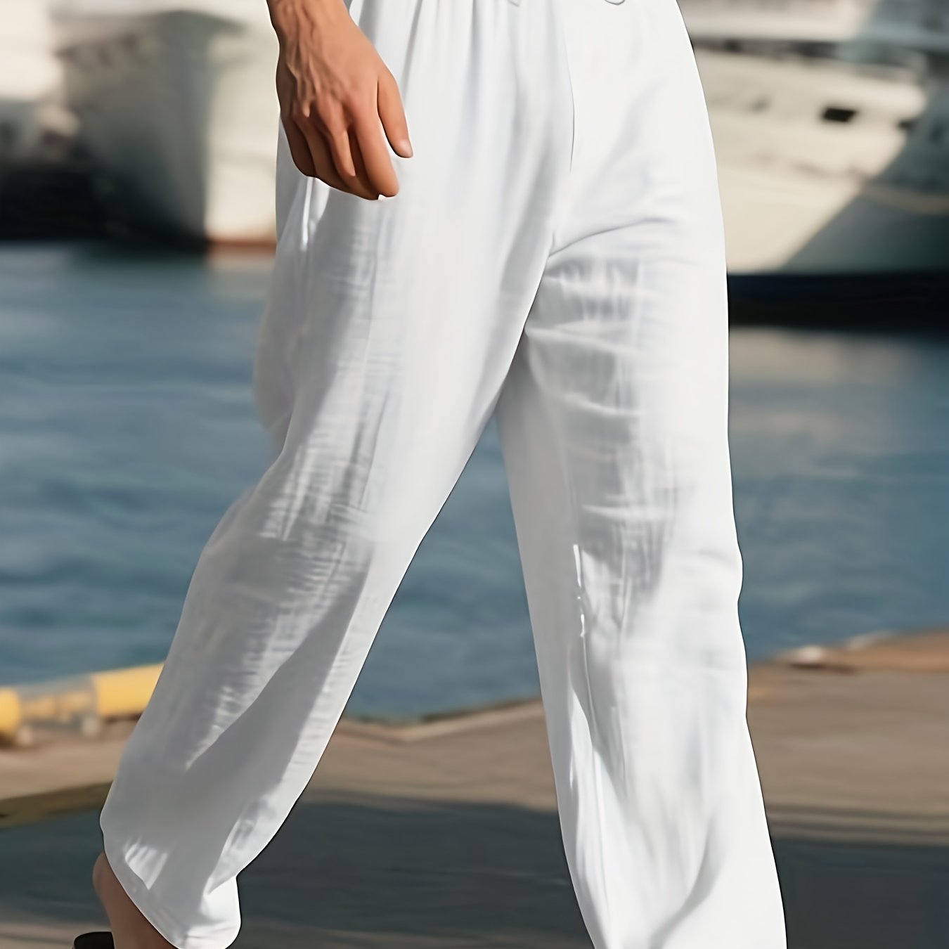 Pantaloni bărbați | Pantaloni cu croială lejeră și picior drept | Talie cu șnur | Stil casual de vară