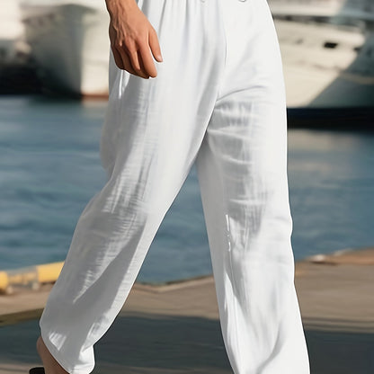 Pantaloni bărbați | Pantaloni cu croială lejeră și picior drept | Talie cu șnur | Stil casual de vară