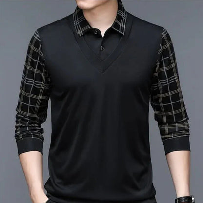 Men's Long Sleeve Shirt with Checkered Sleeves | Casual Style