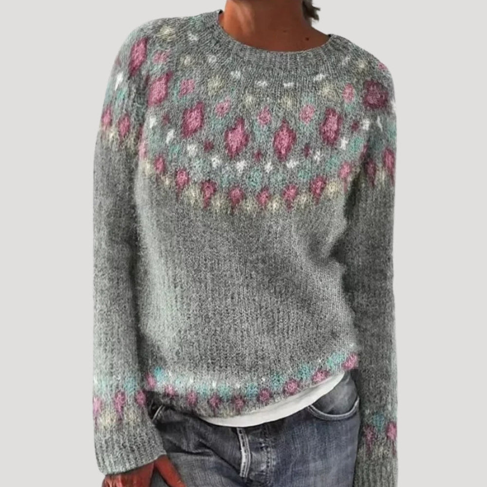 bunter gemusterter Strickpullover für Damen 1