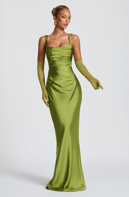 Damen Kleid mit eckigem Ausschnitt breiten Trägern | Maxi