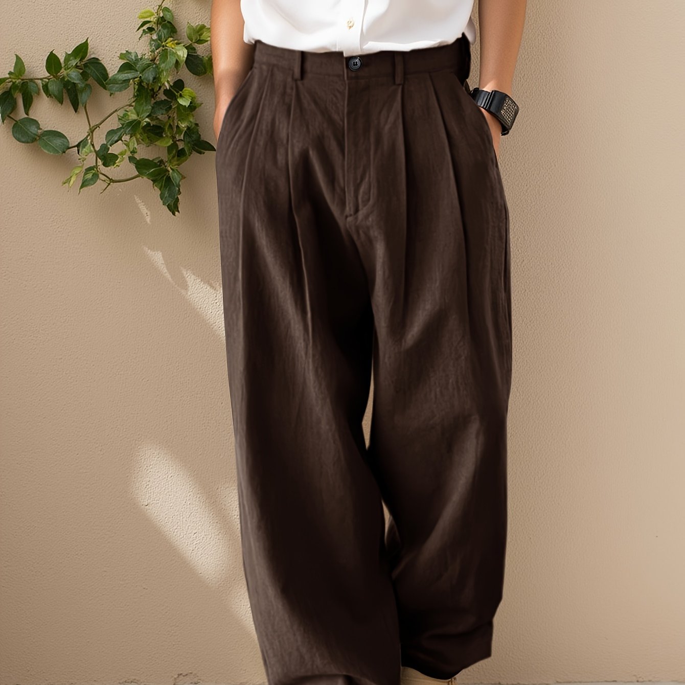 Herren Freizeithose | Hose mit Hoher Taille und Weitem Bein | Faltendetail | Moderner Relaxed-Look