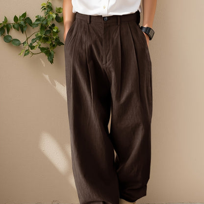 Herren Freizeithose | Hose mit Hoher Taille und Weitem Bein | Faltendetail | Moderner Relaxed-Look