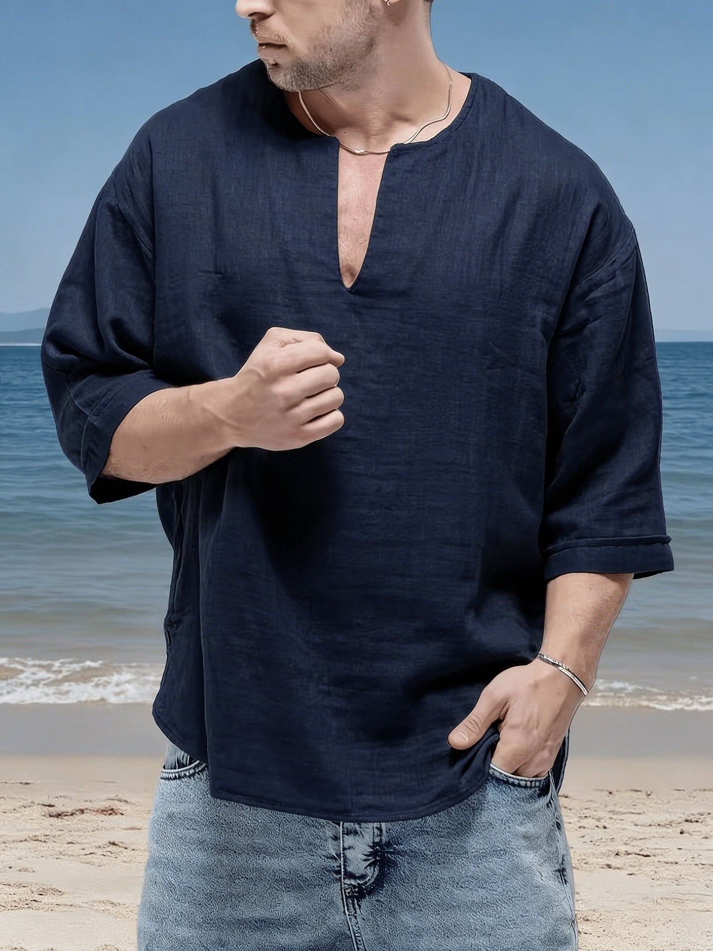 Herren Henley-Shirt | Relaxed Fit Shirt | V-Ausschnitt Design | Lässiger Alltagsstil