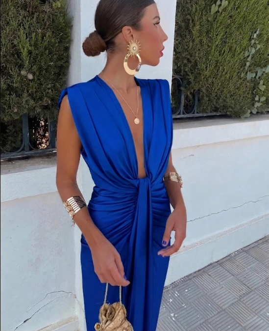 Rochie midi damă | Croială strâmtă cu decolteu în V | Detaliu drapat în talie | Look elegant pentru ocazii speciale