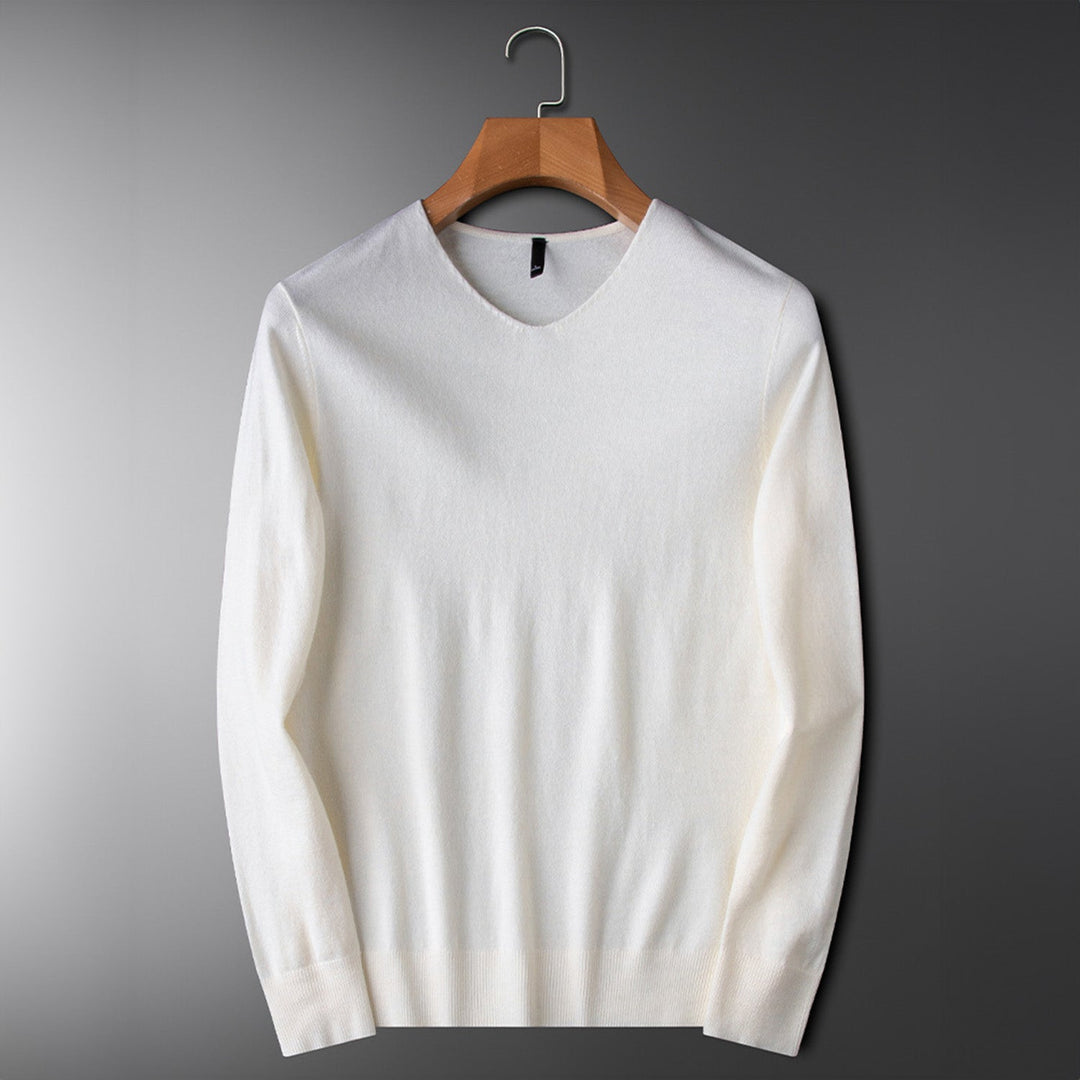 Herren Pullover mit langen Ärmeln und klassischem V Ausschnitt | Minimal Look