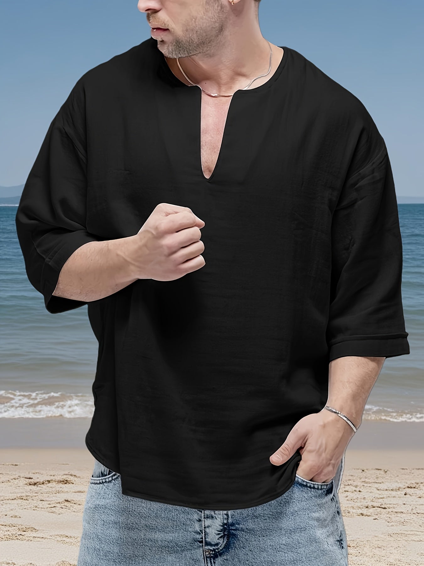 Herren Henley-Shirt | Relaxed Fit Shirt | V-Ausschnitt Design | Lässiger Alltagsstil