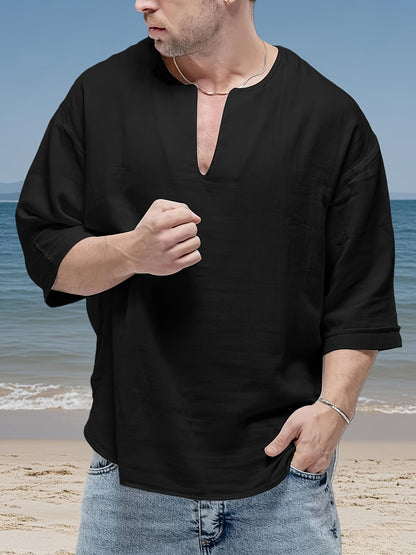 Herren Henley-Shirt | Relaxed Fit Shirt | V-Ausschnitt Design | Lässiger Alltagsstil