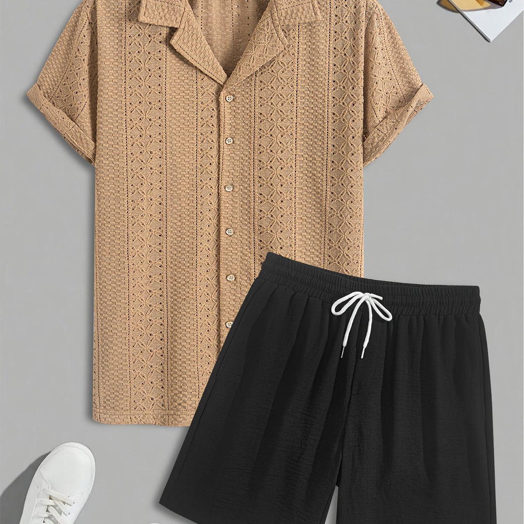 Pánský volnočasový set | Dvoudílný outfit s límečkem košile | Šortky se stahovací šňůrkou | Moderní letní vzhled