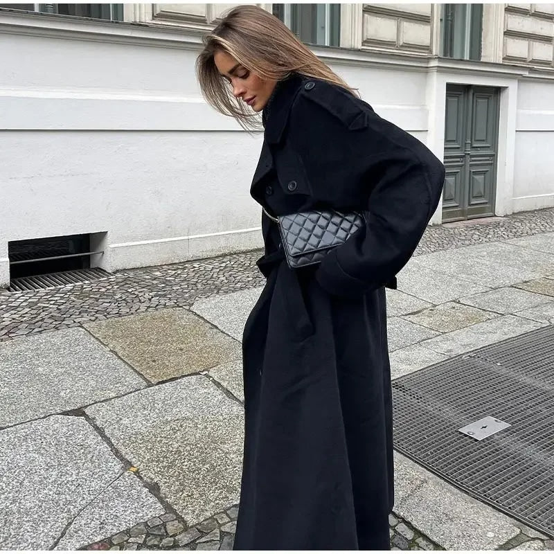 Damen Trenchcoat | Lockere Passform | Langer Mantel mit Bindegürtel | Smart Casual Look