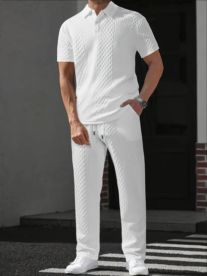 Ensemble homme | Polo à coupe décontractée et pantalon | Taille à cordon | Style smart casual
