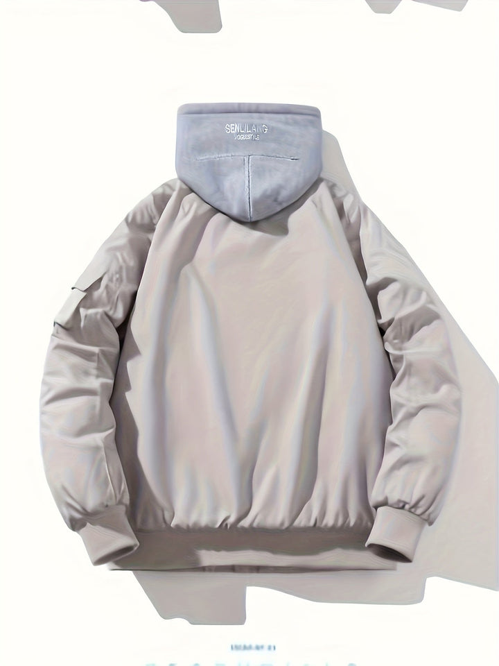 Herren Bomberjacke mit Kapuze | Bequeme Passform mit Reissverschluss | Layered Hood Design | Streetwear Freizeitlook