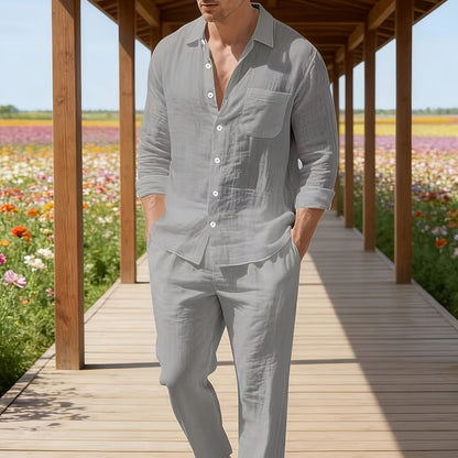 Herren Zweiteiler | Langarmhemd mit Kordelzughose | Bequeme Passform | Resort-Look