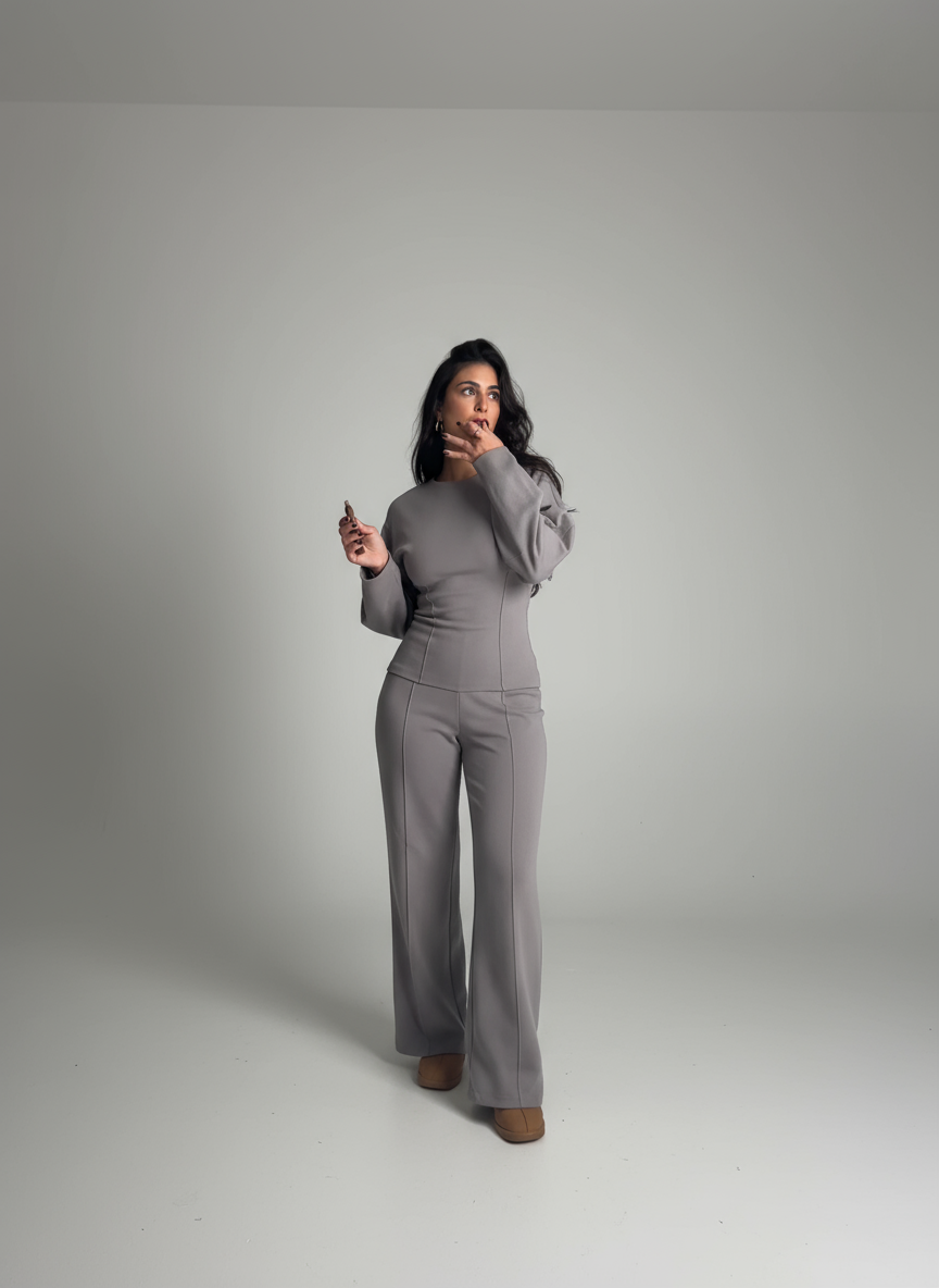 Damen Kombi-Set | Langarmoberteil und Weit Geschnittene Hose | Mühelose Eleganz für den Alltag