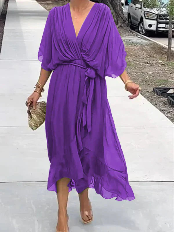 Dámské maxi šaty | Zavazovací vzhled a výstřih do V | Elegantní styl pro každý den