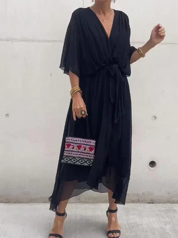 Damen Maxikleid | Wickeloptik und V-Ausschnitt | Eleganter Stil für Jeden Tag
