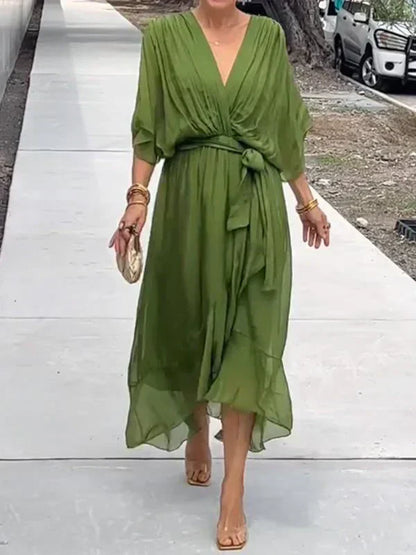 Dámské maxi šaty | Zavazovací vzhled a výstřih do V | Elegantní styl pro každý den