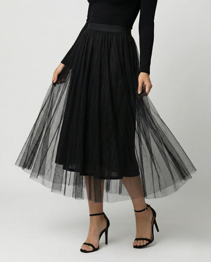 Damen Langarm Enganliegendes Midi Kleid | Transparenter Rock