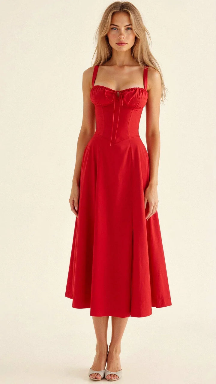 Rochie midi damă | Croială fit-and-flare | Design floral | Look pentru ocazii de vară