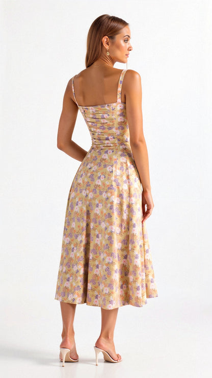 Damen Midikleid | Florales Design und Spaghettiträger | Eleganter Sommer-Look