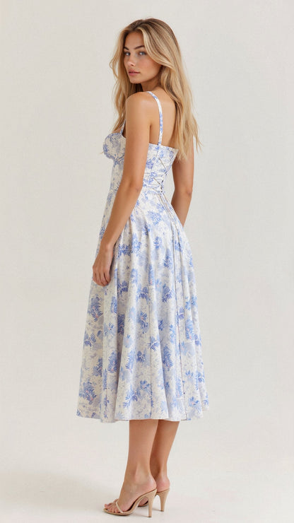 Damen Midikleid | Florales Design und Spaghettiträger | Eleganter Sommer-Look
