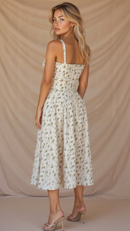 Damen Midikleid | Florales Design und Spaghettiträger | Eleganter Sommer-Look