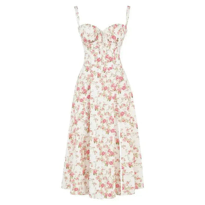 Damen Midikleid | Florales Design und Spaghettiträger | Eleganter Sommer-Look