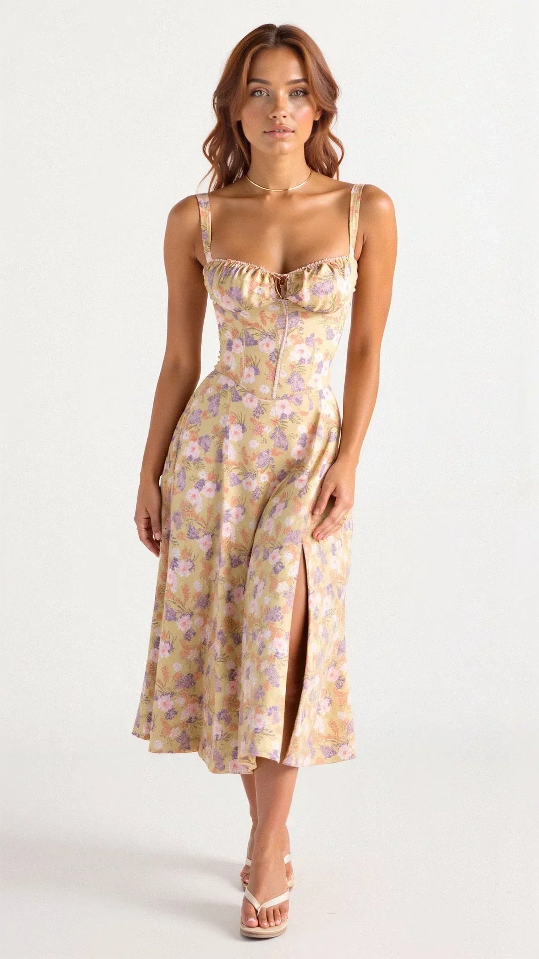 Rochie midi damă | Croială fit-and-flare | Design floral | Look pentru ocazii de vară