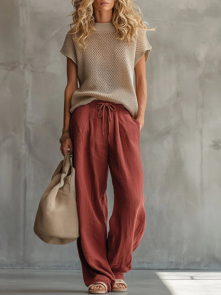 Simone | Women's Knitted Pullover Top and Wide-Leg Trousers Set
