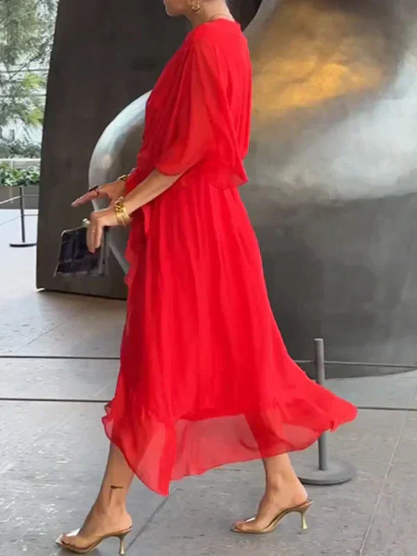 Damen Maxikleid | Wickeloptik und V-Ausschnitt | Eleganter Stil für Jeden Tag