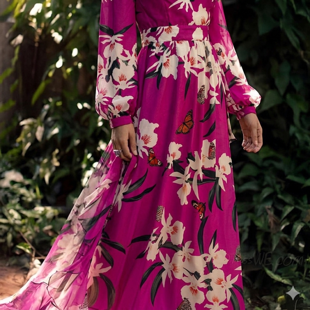 Sukienka maxi damska | Kwiatowy wzór i płynna sylwetka | Elegancki styl na wyjątkowe okazje