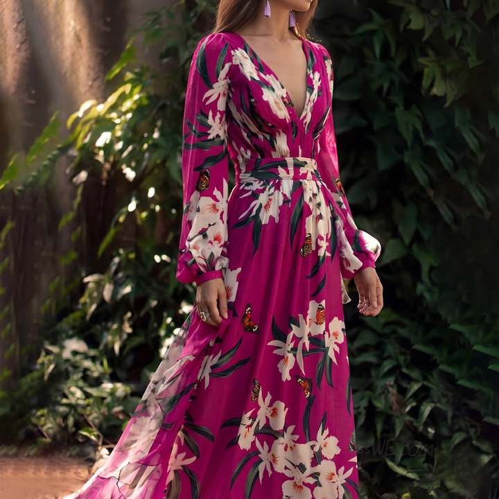 Sukienka maxi damska | Kwiatowy wzór i płynna sylwetka | Elegancki styl na wyjątkowe okazje