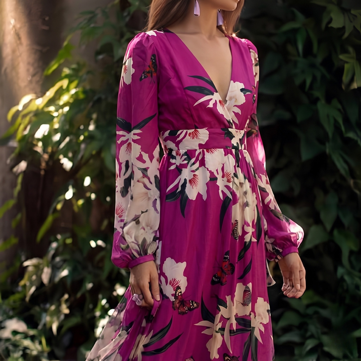 Sukienka maxi damska | Kwiatowy wzór i płynna sylwetka | Elegancki styl na wyjątkowe okazje